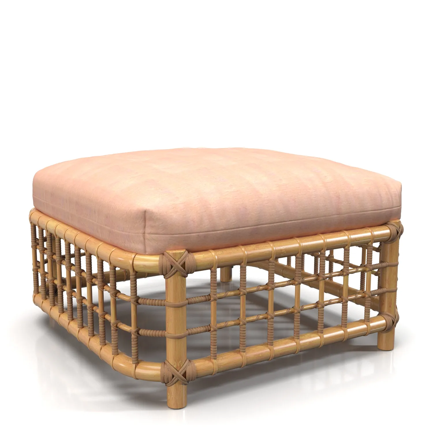 Mid Century Modern Rattan Cube Foot Stool PBR 3D Model_06